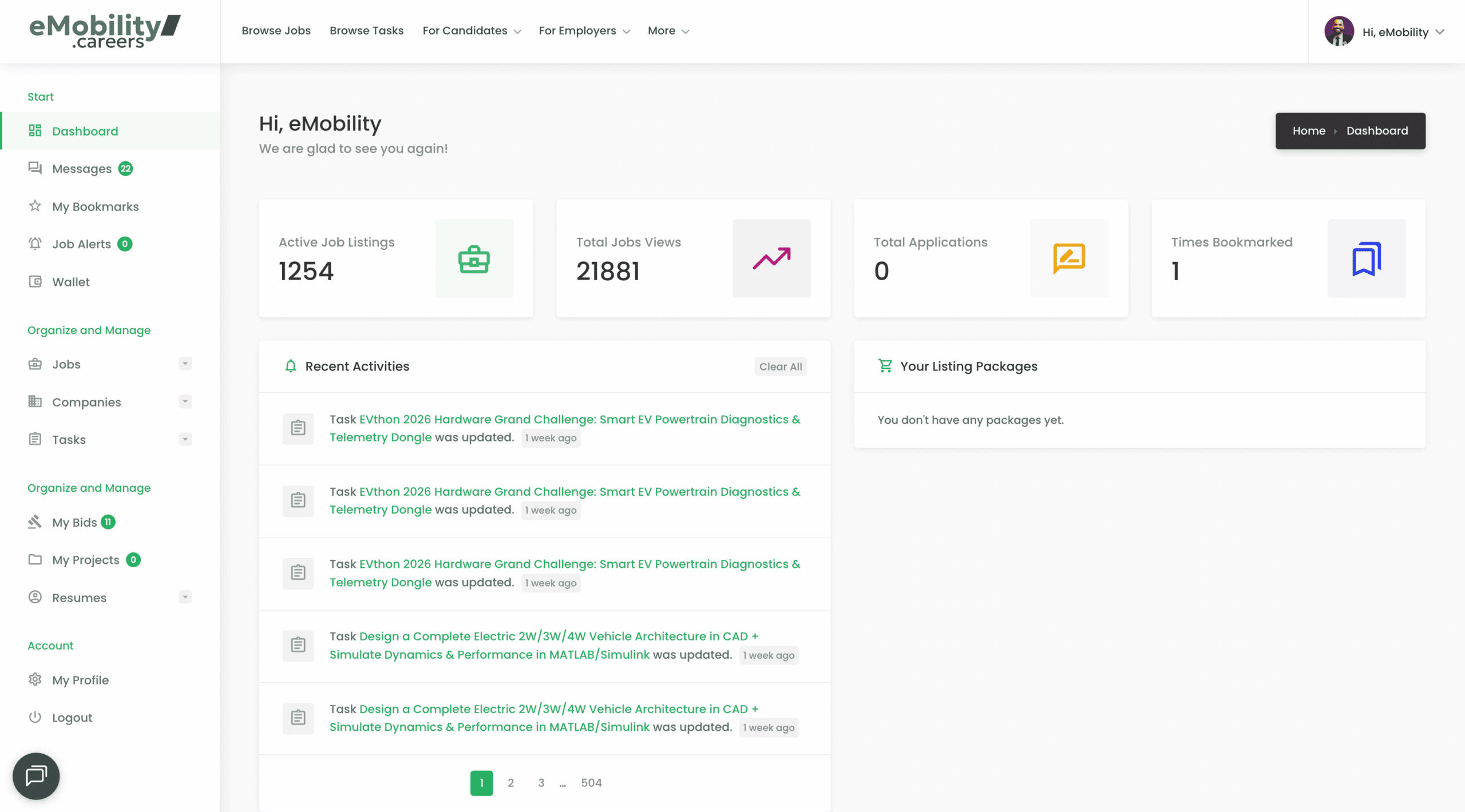 emobility.careers placement dashboard